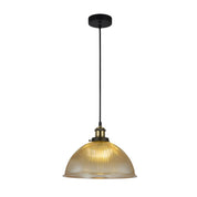 Tristan 1 Light Domed Glass Ribbed Pendant Amber