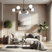 Grette 6 Lights Pendant Light Pearl Black & Opal