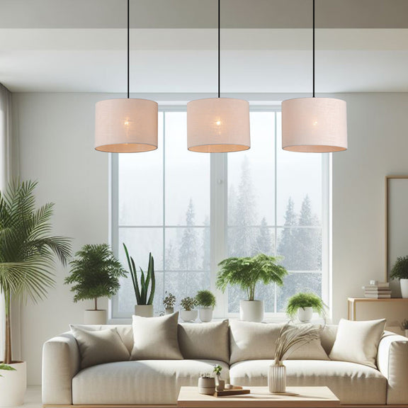 Linea 3 Lights Pendant Light Black & Linen