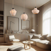 Vesselia Round Pendant Light Black & Linen