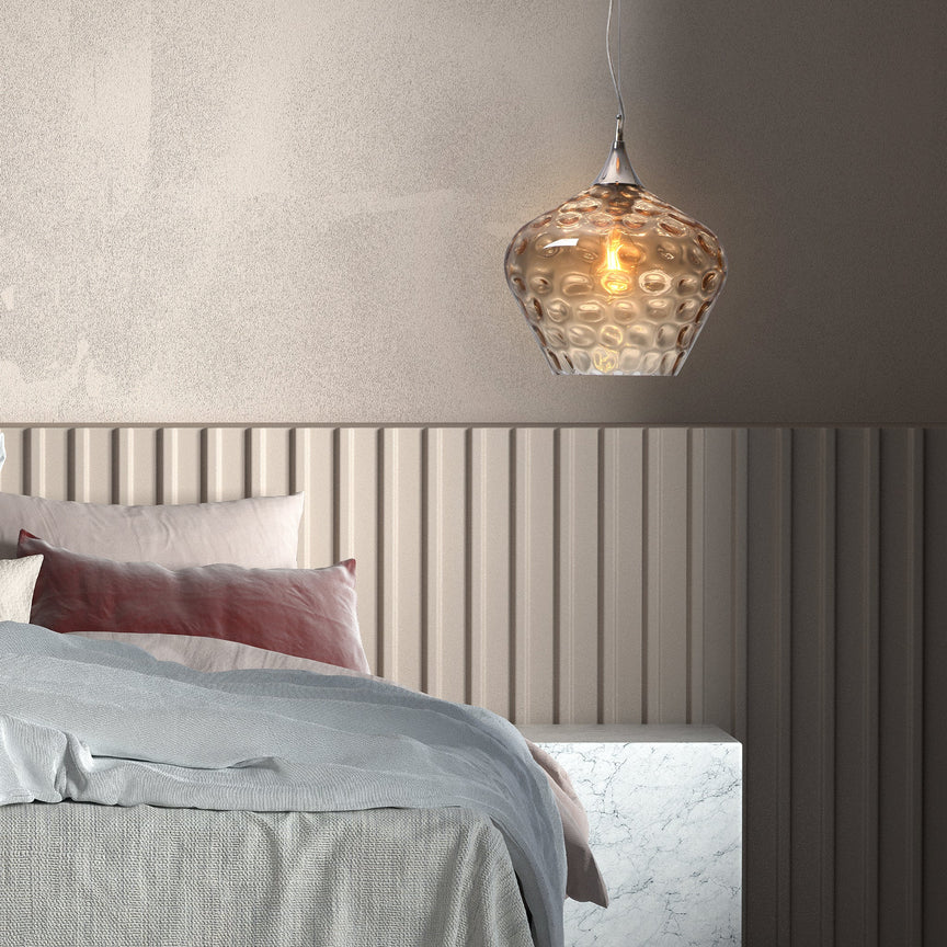 Zyla Pendant Light Amber & Chrome