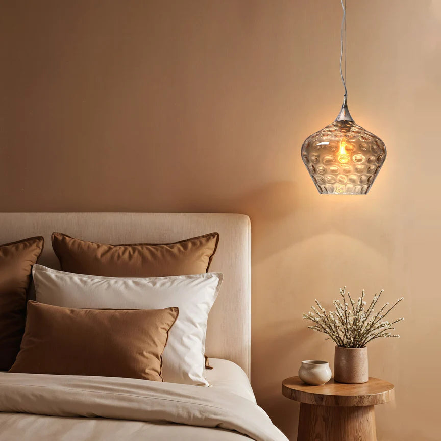 Zyla Pendant Light Amber & Chrome