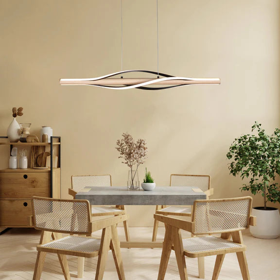Bonnie LED Pendant Light 30W Tri Color Matt Black & Wood