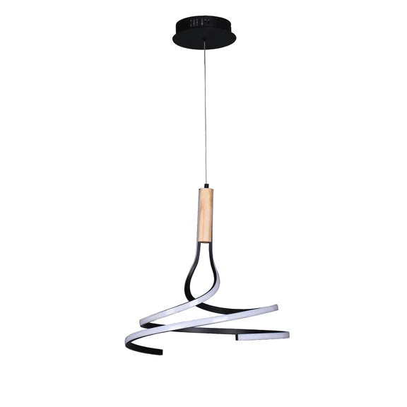 Estelle LED Pendant Light 30W Tri Color Matt Black & Wood