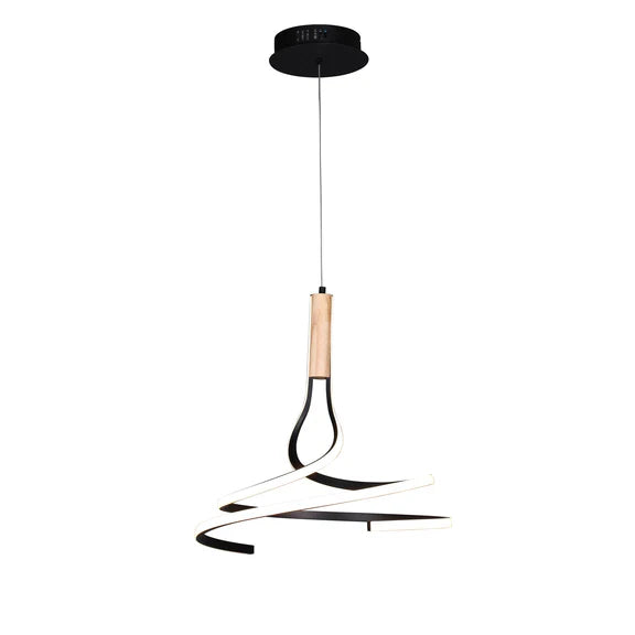 Estelle LED Pendant Light 30W Tri Color Matt Black & Wood