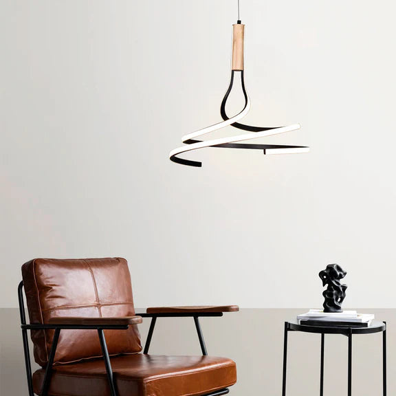 Estelle LED Pendant Light 30W Tri Color Matt Black & Wood
