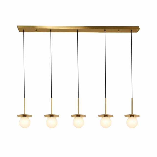 Ophelia 5 Light Pendant Light Brass & Opal