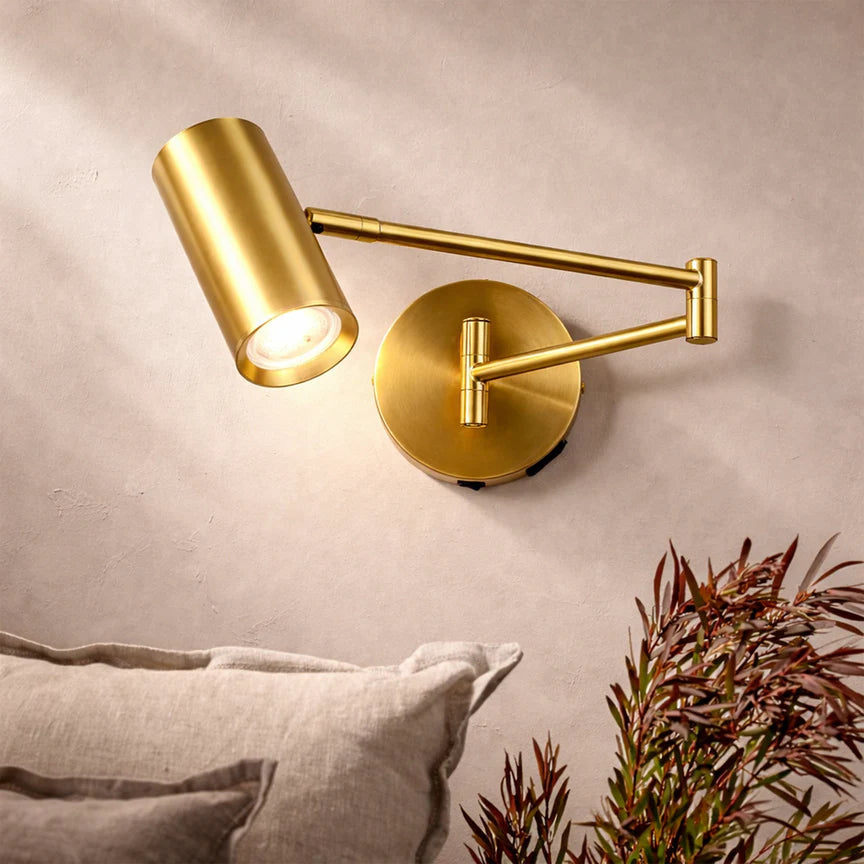 Beatrice Swing Arm Wall Lamp With Charging Ports Brass
