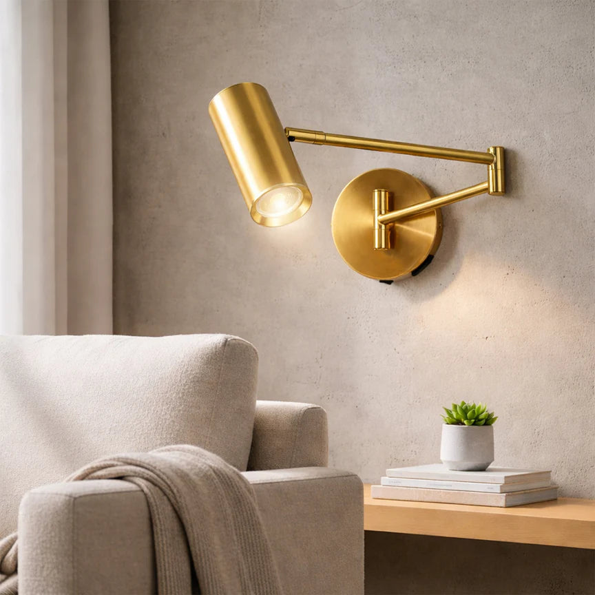 Beatrice Swing Arm Wall Lamp With Charging Ports Brass