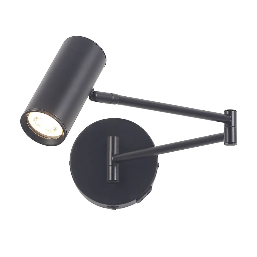Beatrice Swing Arm Wall Lamp With Charging Ports Black