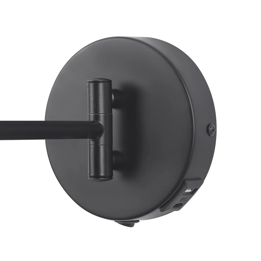 Beatrice Swing Arm Wall Lamp With Charging Ports Black