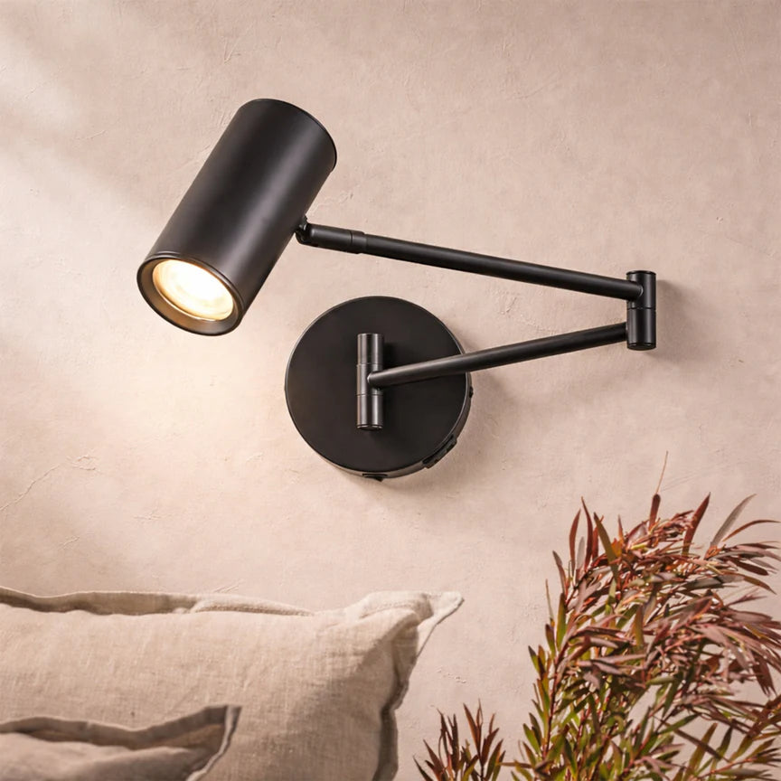 Beatrice Swing Arm Wall Lamp With Charging Ports Black