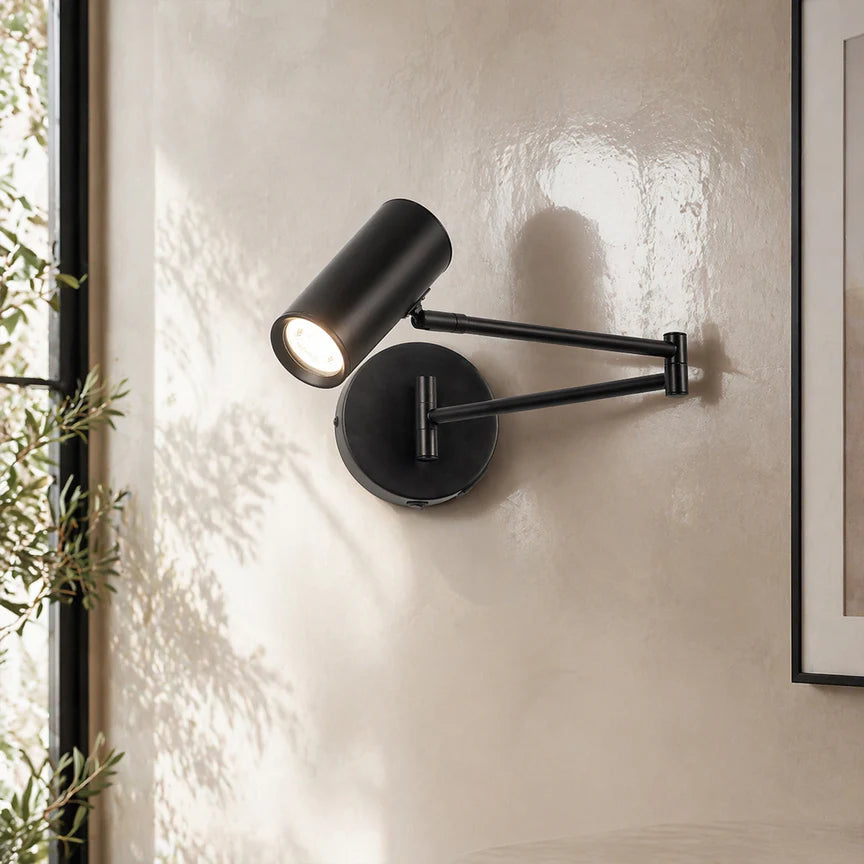 Beatrice Swing Arm Wall Lamp With Charging Ports Black