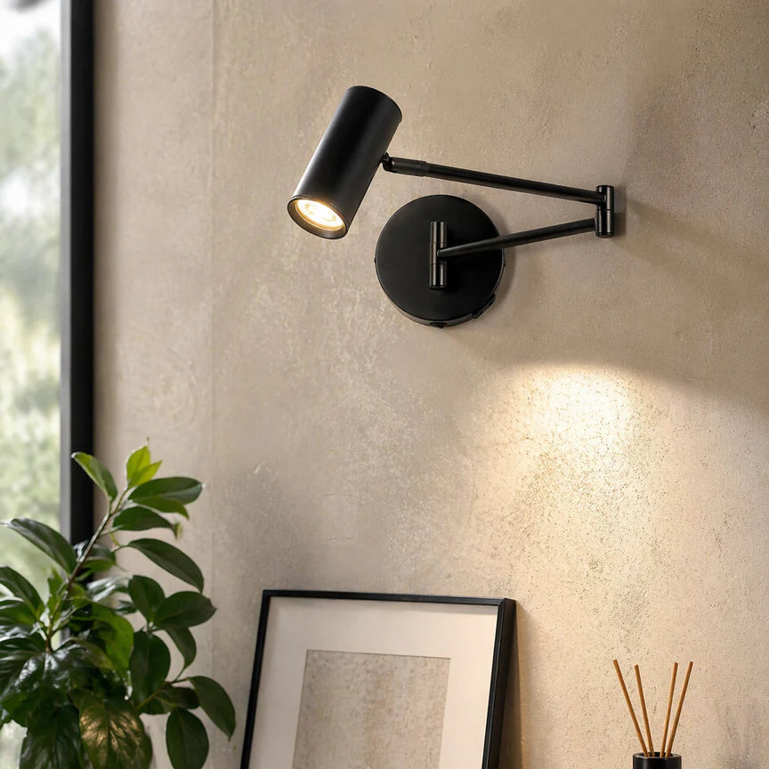 Beatrice Swing Arm Wall Lamp With Charging Ports Black