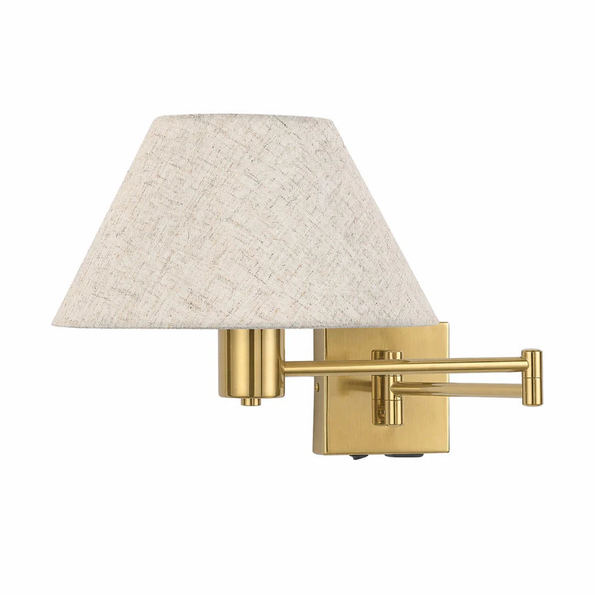 Elspet Swing Arm Wall Lamp With Charging Ports Brass & Linen