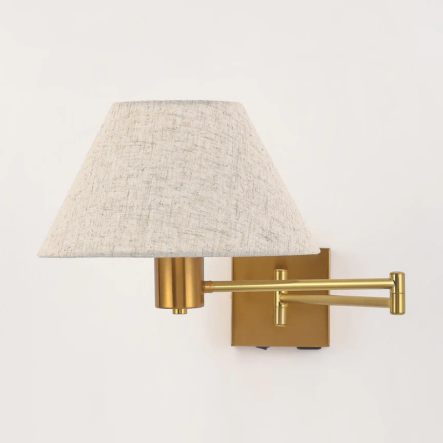 Elspet Swing Arm Wall Lamp With Charging Ports Brass & Linen