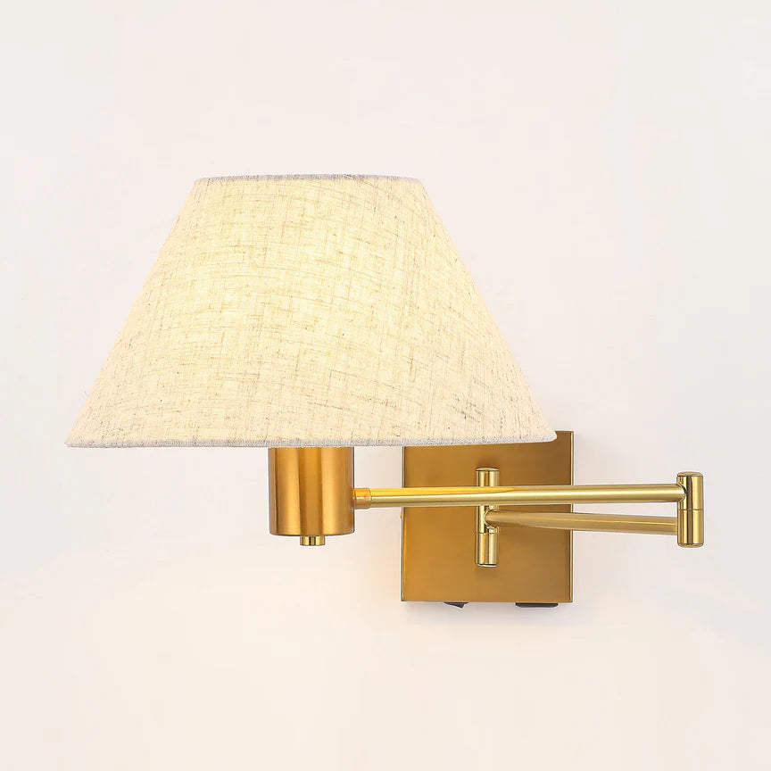 Elspet Swing Arm Wall Lamp With Charging Ports Brass & Linen