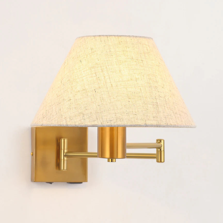 Elspet Swing Arm Wall Lamp With Charging Ports Brass & Linen