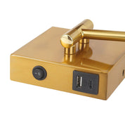 Elspet Swing Arm Wall Lamp With Charging Ports Brass & Linen