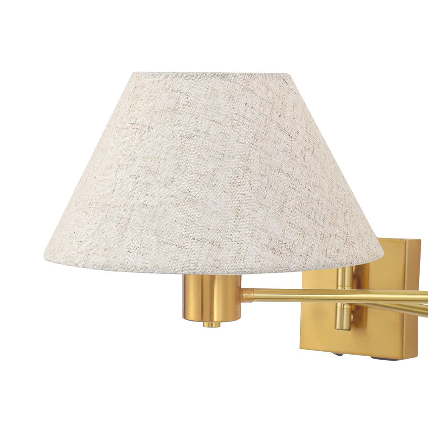 Elspet Swing Arm Wall Lamp With Charging Ports Brass & Linen