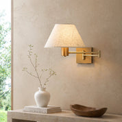 Elspet Swing Arm Wall Lamp With Charging Ports Brass & Linen