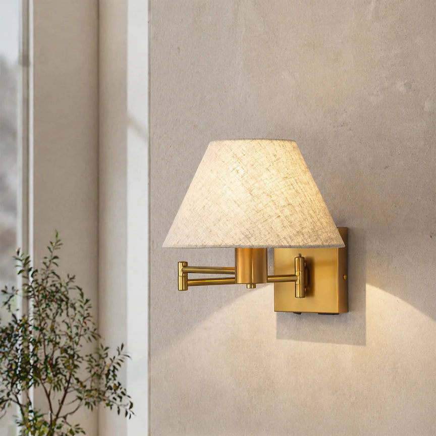 Elspet Swing Arm Wall Lamp With Charging Ports Brass & Linen