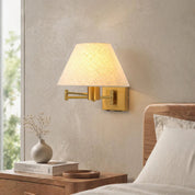 Elspet Swing Arm Wall Lamp With Charging Ports Brass & Linen