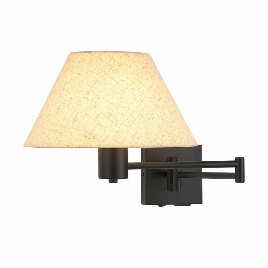 Elspet Swing Arm Wall Lamp With Charging Ports Matte Black & Linen