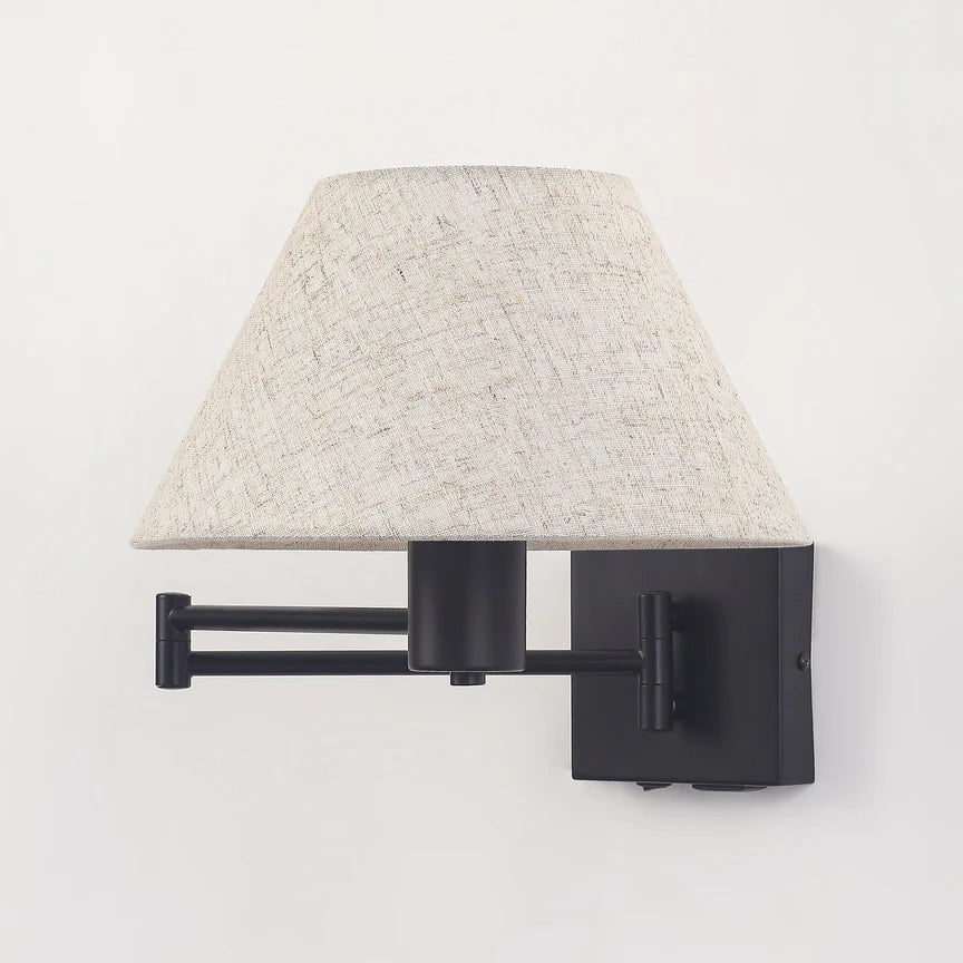 Elspet Swing Arm Wall Lamp With Charging Ports Matte Black & Linen