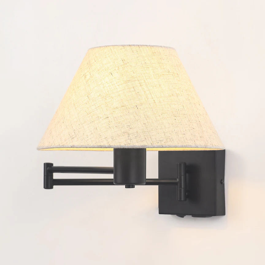 Elspet Swing Arm Wall Lamp With Charging Ports Matte Black & Linen