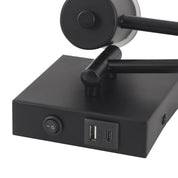 Elspet Swing Arm Wall Lamp With Charging Ports Matte Black & Linen