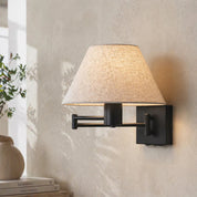 Elspet Swing Arm Wall Lamp With Charging Ports Matte Black & Linen