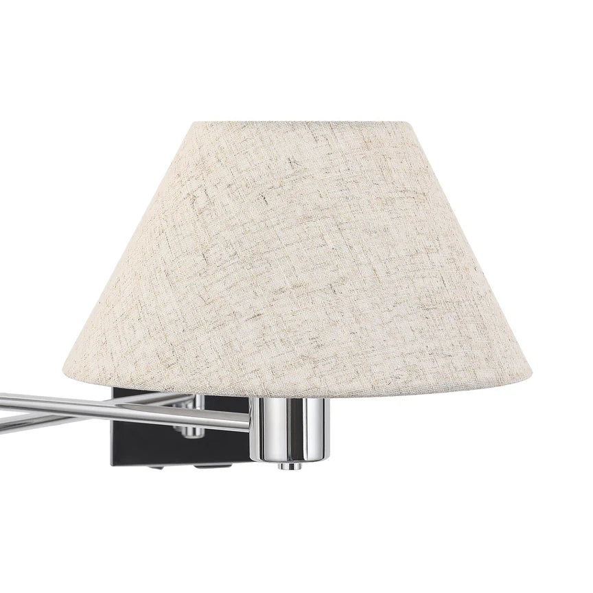 Elspet Swing Arm Wall Lamp With Charging Ports Chrome & Linen