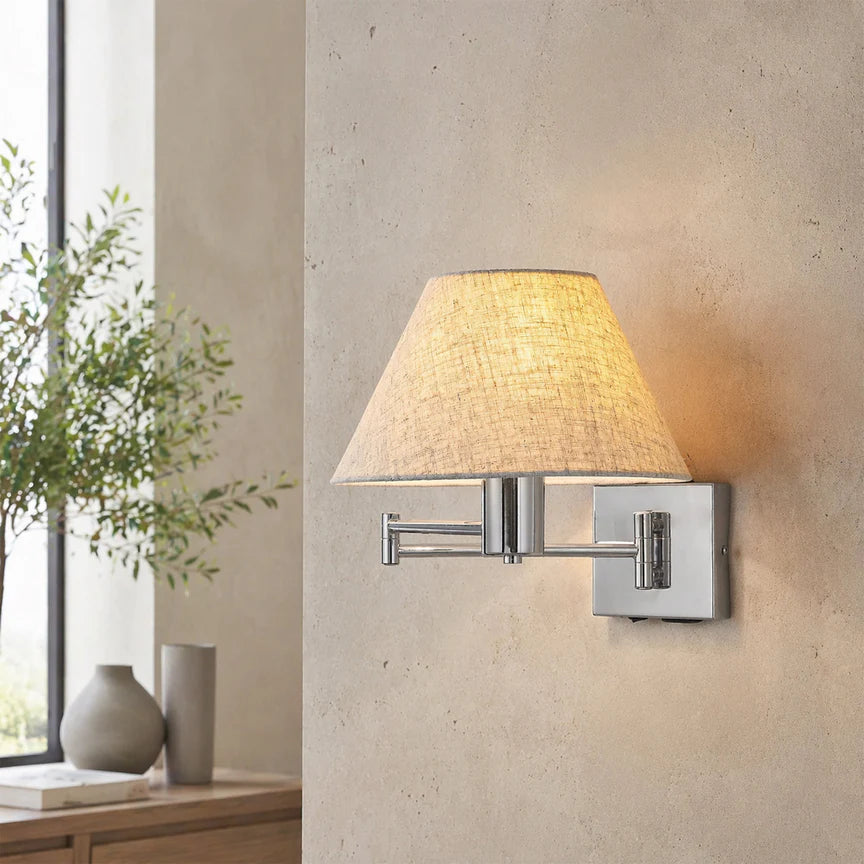 Elspet Swing Arm Wall Lamp With Charging Ports Chrome & Linen