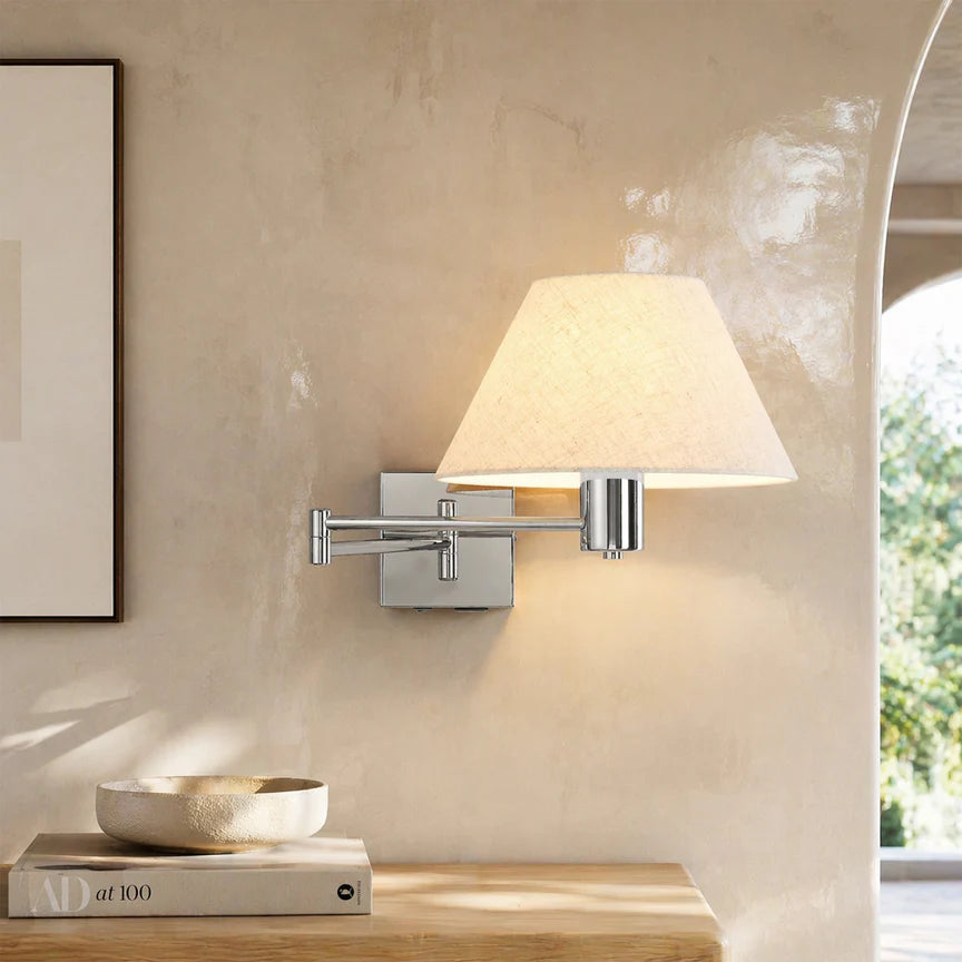 Elspet Swing Arm Wall Lamp With Charging Ports Chrome & Linen