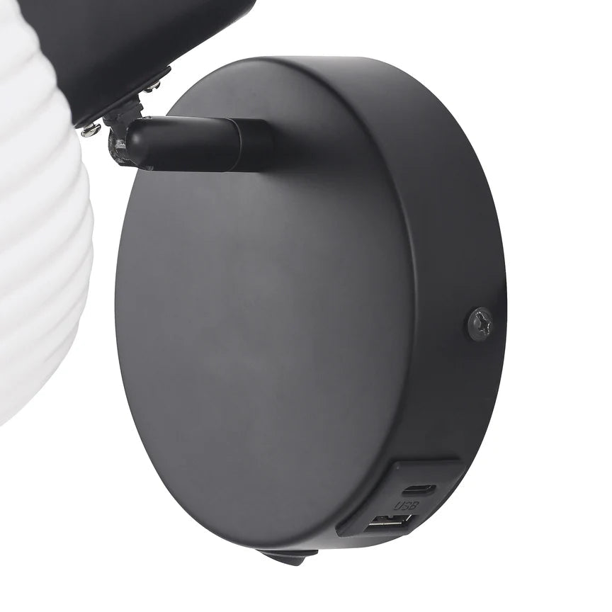 Freja Reading Wall Lamp With Charging Ports Matte Black & White