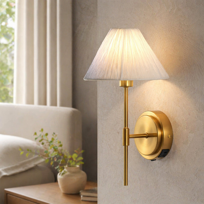 Sigrid Reading Wall Lamp With Charging Ports Brass & White