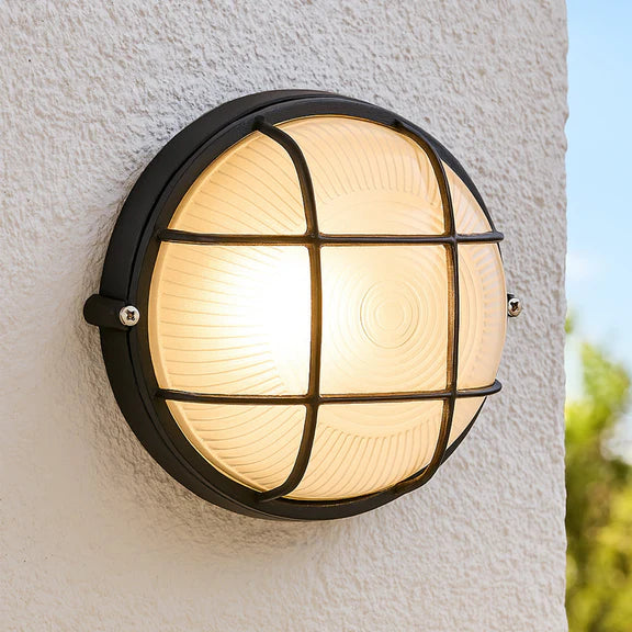 Duro Round Caged Outdoor Bunker Light Black