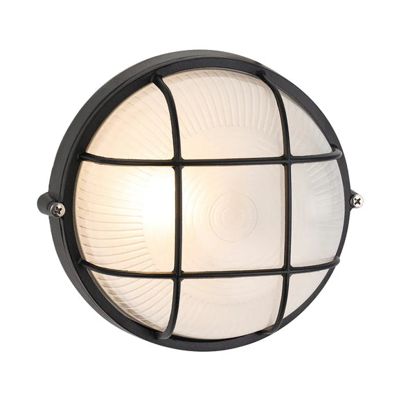 Duro Round Caged Outdoor Bunker Light Black