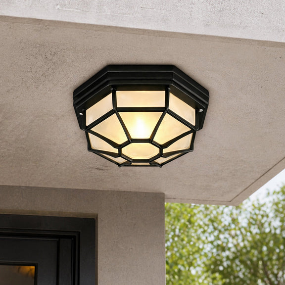 Alaya Outdoor Mounted Ceiling Light Matte Black & Frosted