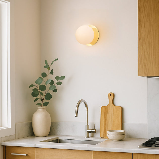 Odessa Small LED Wall Light 8.5W 3000K Frosted Opal & Gold
