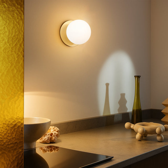 Odessa Small LED Wall Light 8.5W 4000K Frosted Opal & Brass