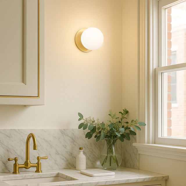 Odessa Small LED Wall Light 8.5W 4000K Frosted Opal & Brass