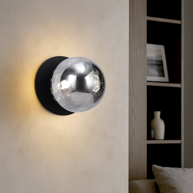 Odessa Large Molten Ripple LED Wall Light 8.5W 4000K Smoky & Matt Black