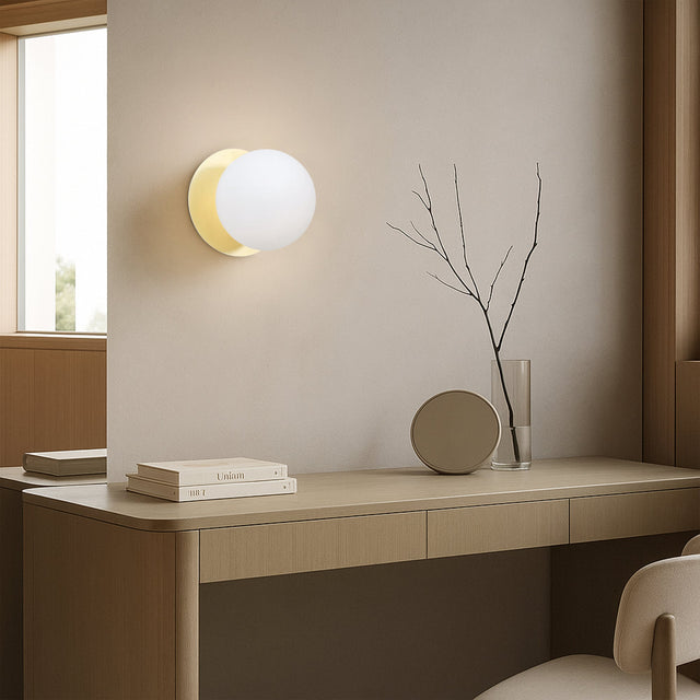 Odessa Large LED Wall Light 8.5W 4000K Frosted Opal & Gold