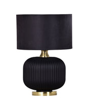 LUSSO: Interior Black Drum Shade Ceramic Base with Antique Brass Highlight Table Lamps
