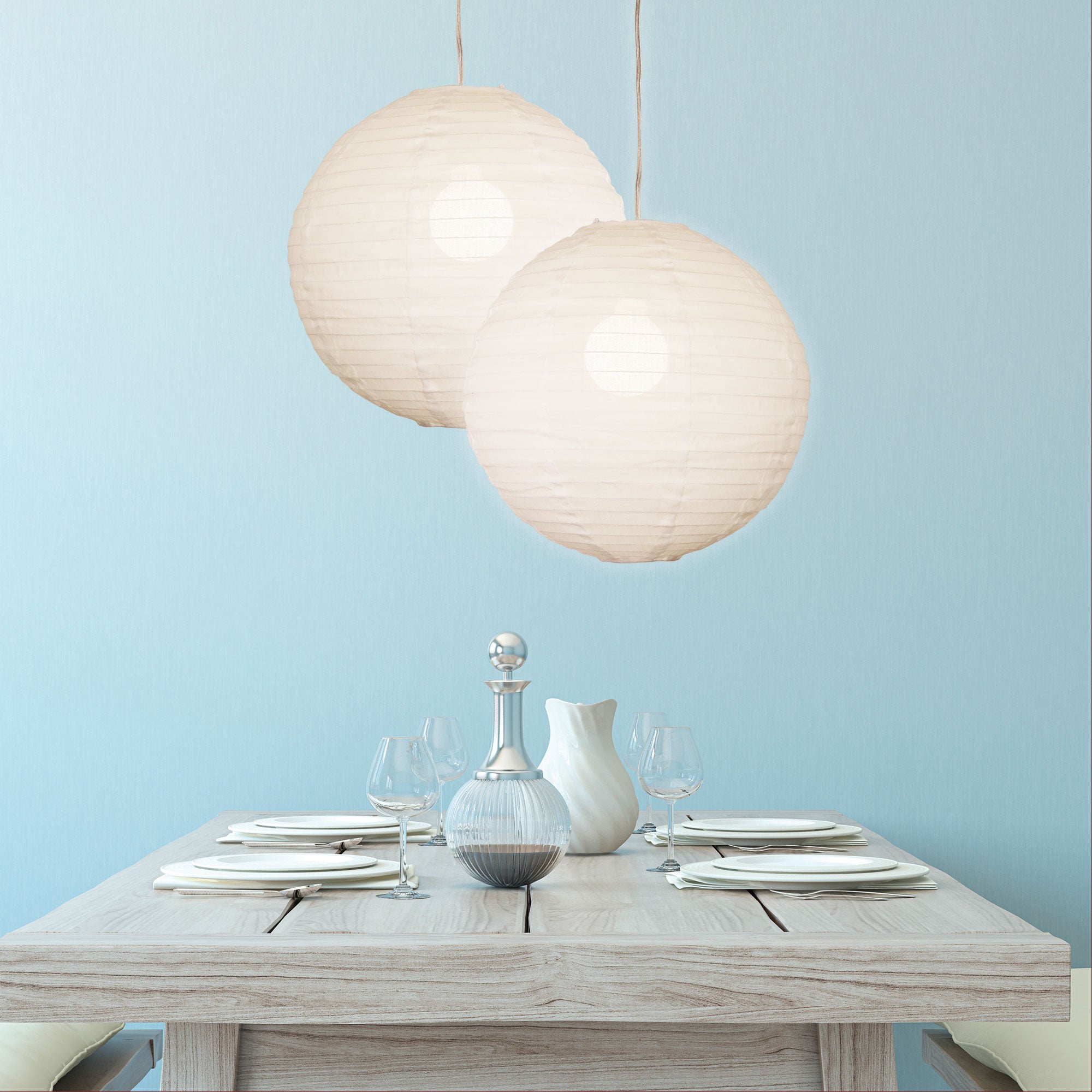 KANTO.40 ROUND WHITE - White Linen Shade Only
