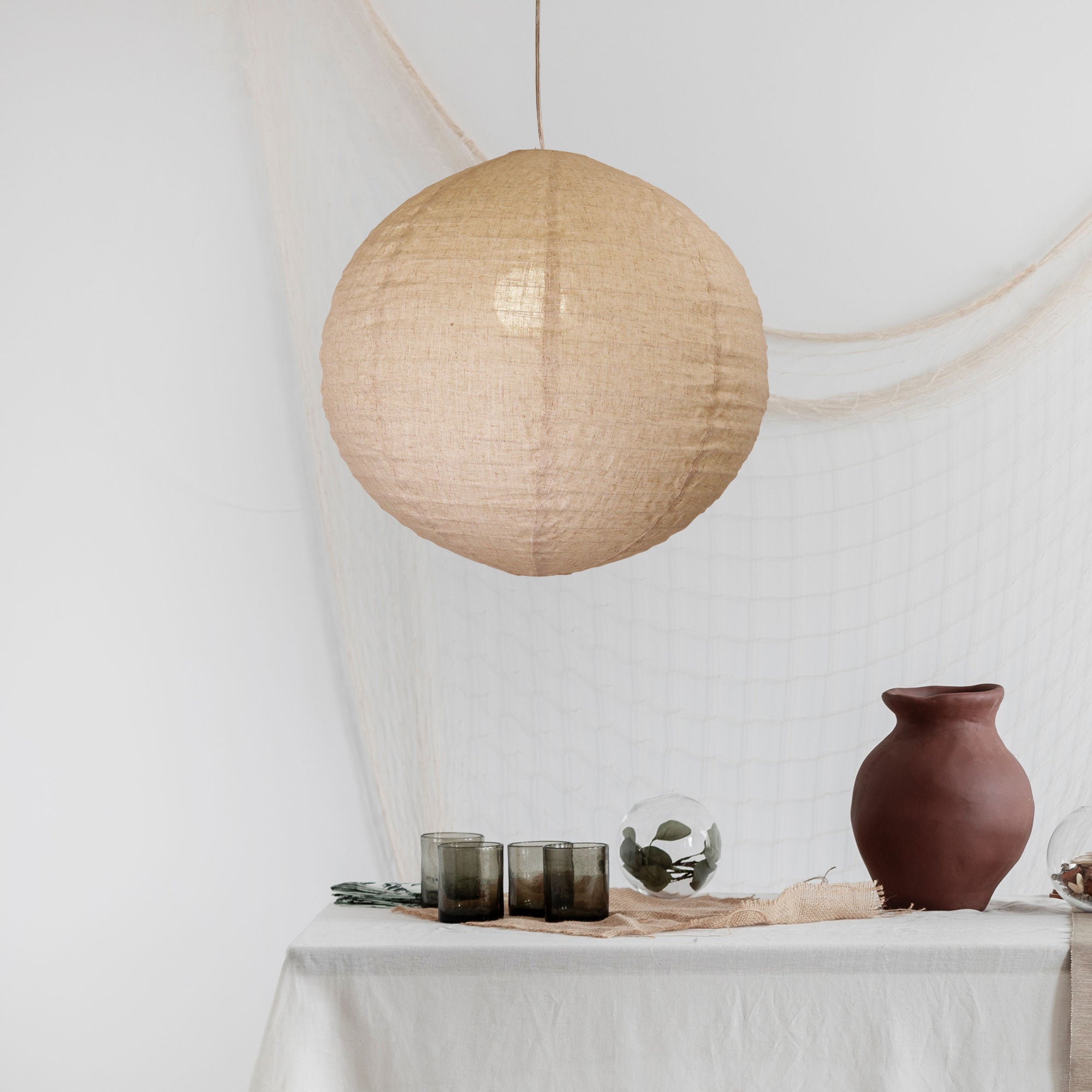 KANTO.60 ROUND FLAX - White Linen Shade Only