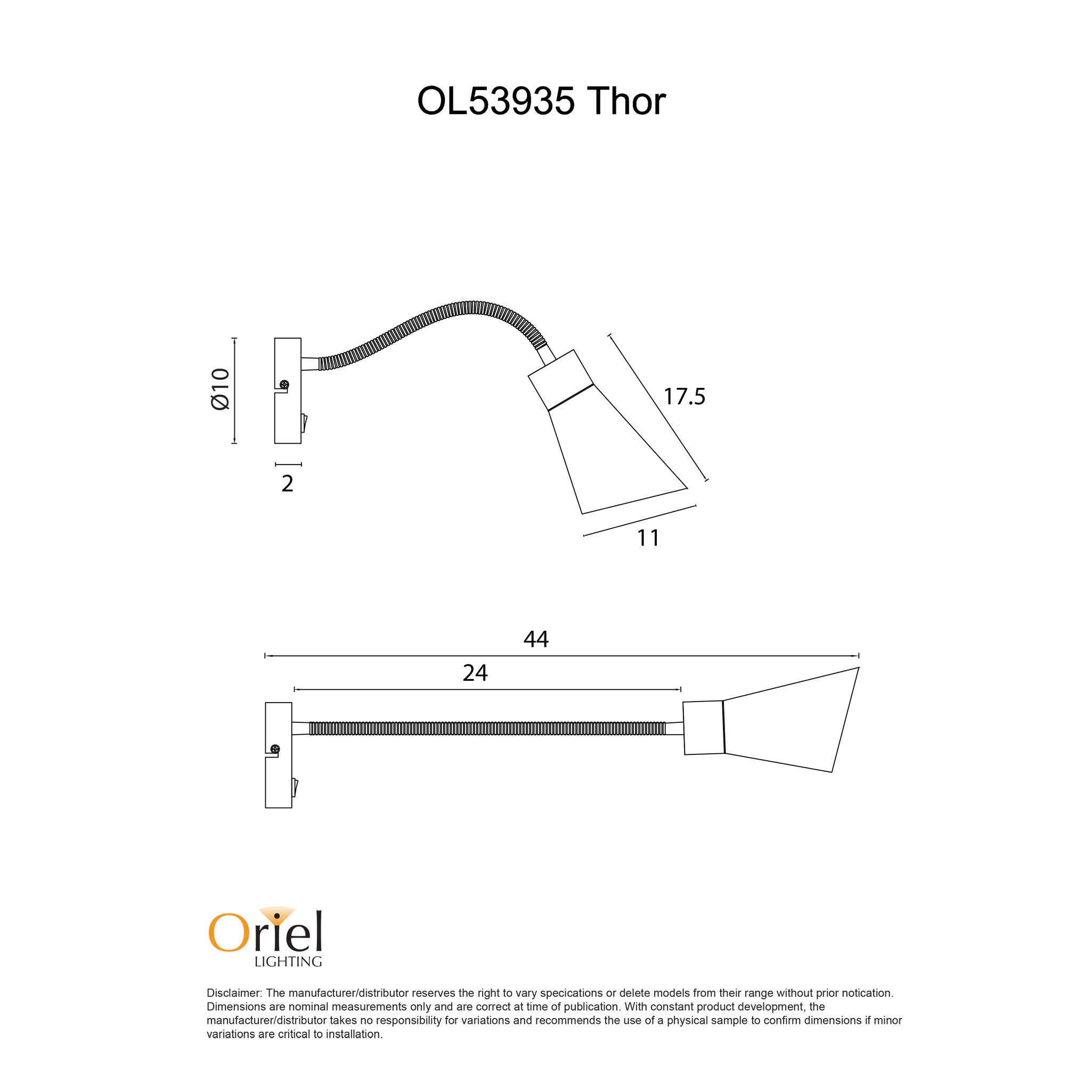 THOR SWITCHED BLACK - Switched Flexible Wall Light