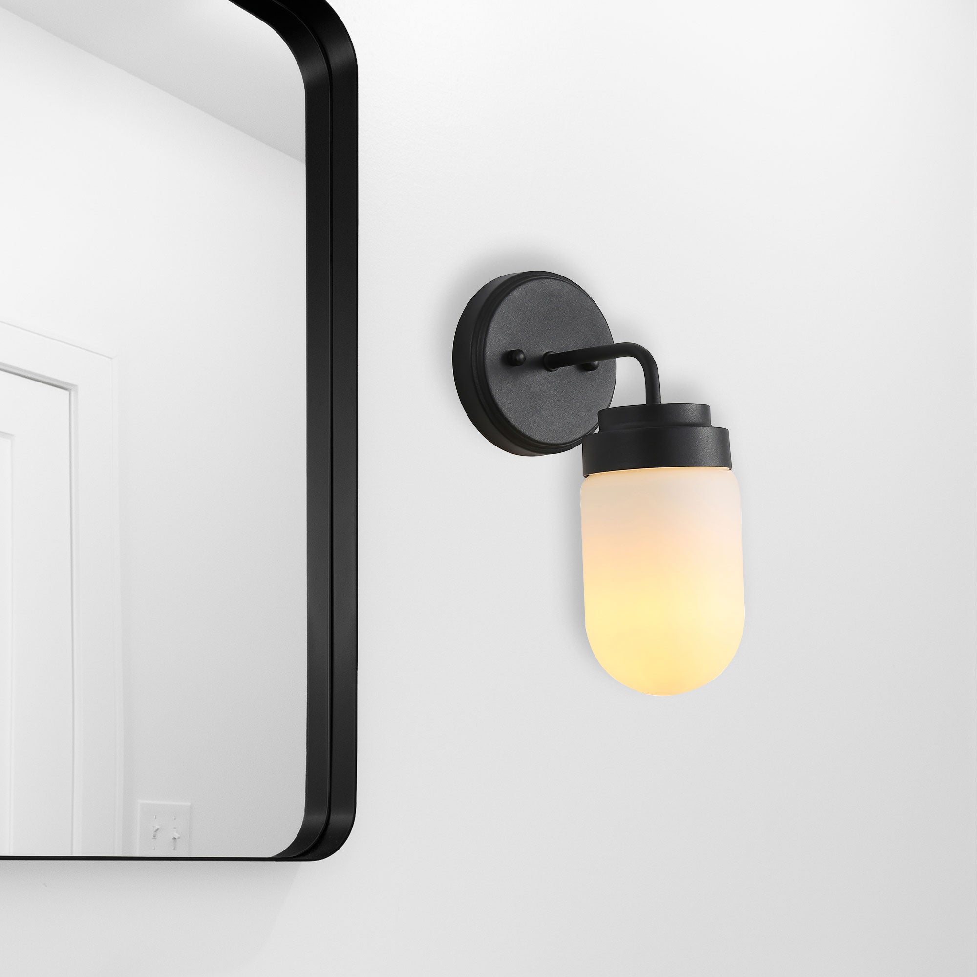 DUNBURN BLACK - IP44 Opal Glass Wall Light